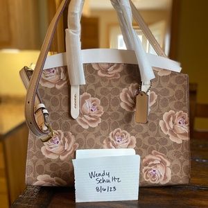 *NWT* Coach Signature Rose Print Canvas Charlie Carryall